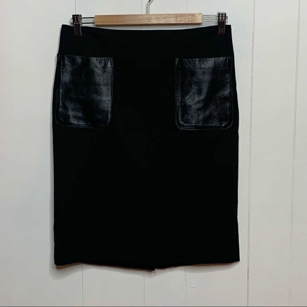 Club Monaco Sz 6 Pencil Skirt Leather Patch Pocket